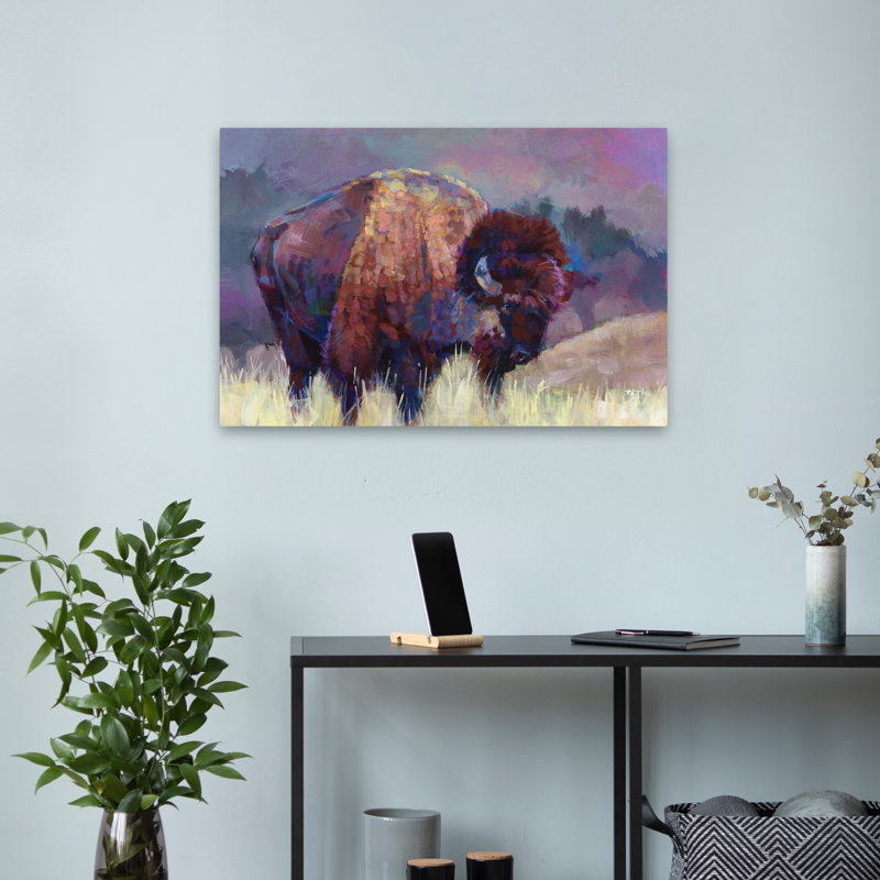 Buffalo Roam - animaux Buffalo (bison), art animalier, H 16 po x l 24 po