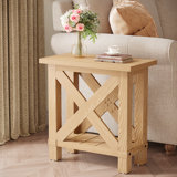 25" End Table with X Shape Frame, Hidden Metal L Bracket Inforcement, Non-Slip Feet