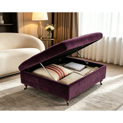 Agoura 93 cm W Velvet Tufted Square Ottoman with Storage
