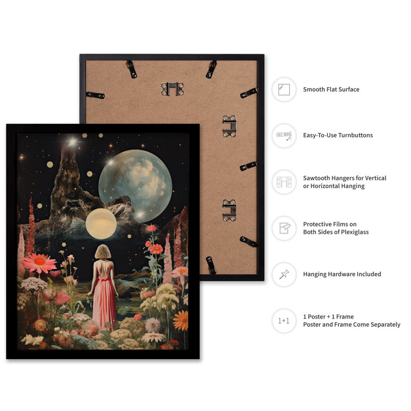 Jardin de fleurs psychédélique, Black Framed, Poster, 24"H x 32"W
