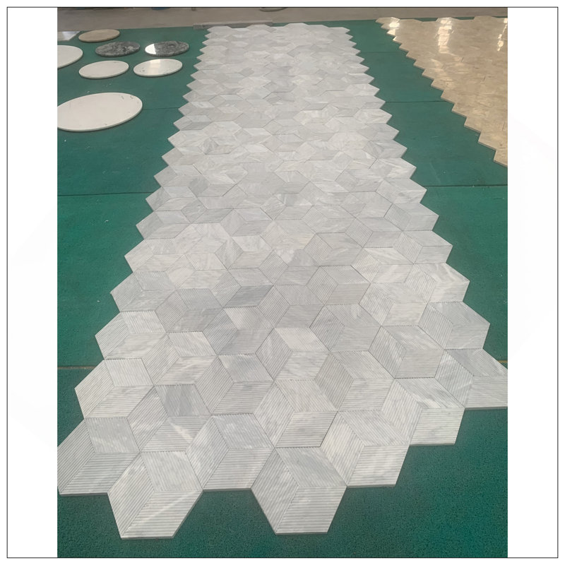 Carreau de marbre hexagonal naturel, Carrare, finition texturée, design cannelé 3D pour la décoration murale, 12 pièces par boîte