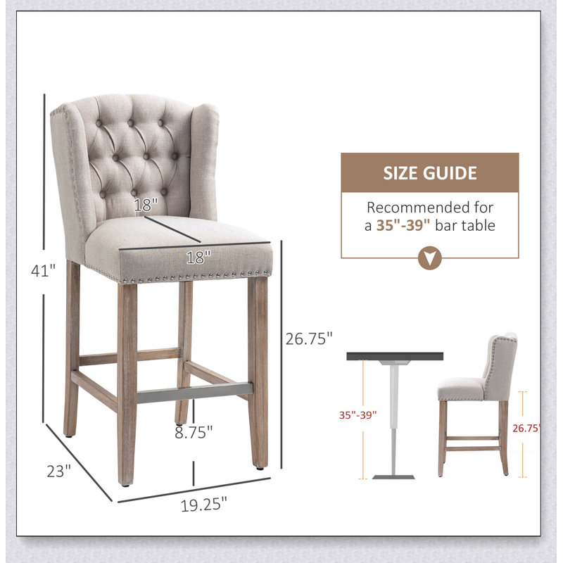 Ensemble de 2 tabourets de bar à hauteur de comptoir avec pieds en bois, Beige