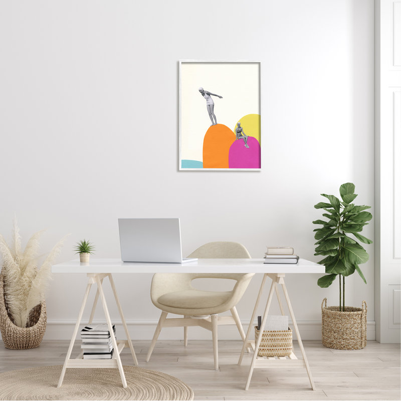 «Modern Swimmers Diving Glacier Scenery Collage» par Cassia Beck, L 24 po x H 30 po, Giclée encadrée blanc bord de mer