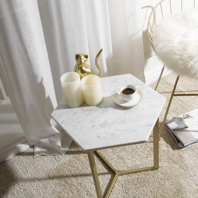 Table de bout avec plateau Finian, blanc, Laiton antique