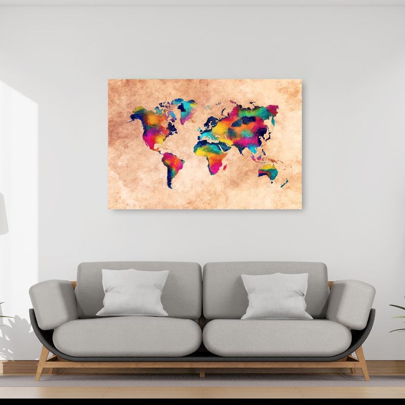 Carte du monde, art mural contemporain, H 40 po x l 60 po