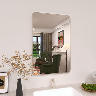 Lucha Brushed Nickel Framed Wall Mounted Bathroom Vanity Mirror with Tempered Glass