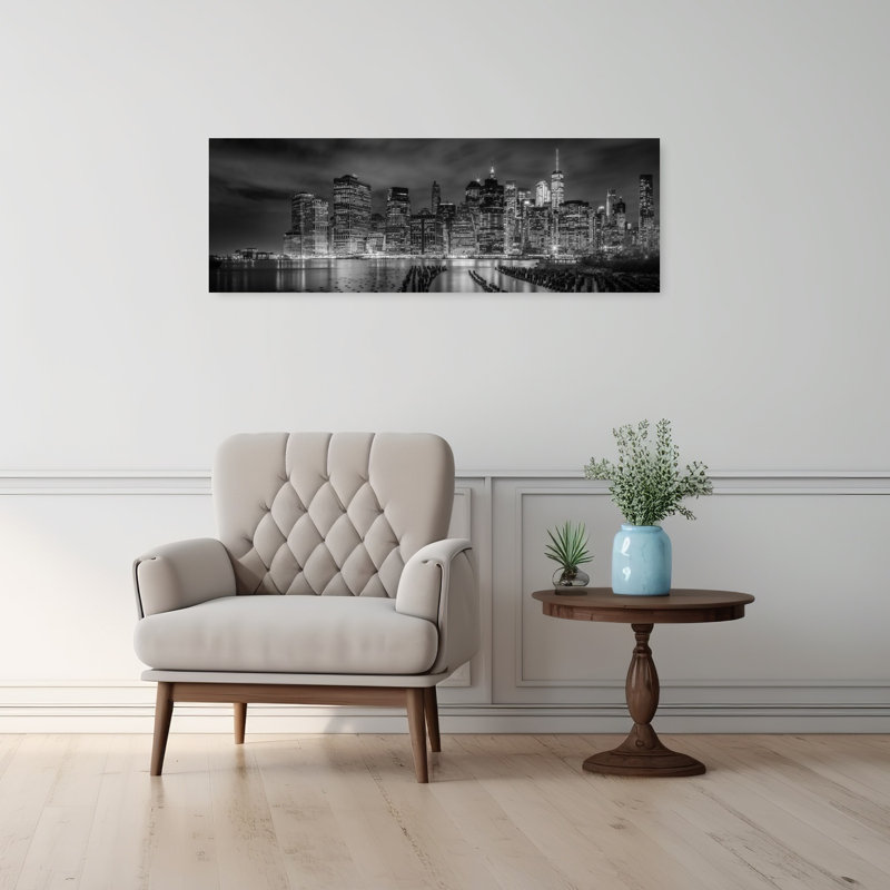 «New York Night Skyline», art abstrait moderne, art mural de la ville, H 12 po x l 36 po