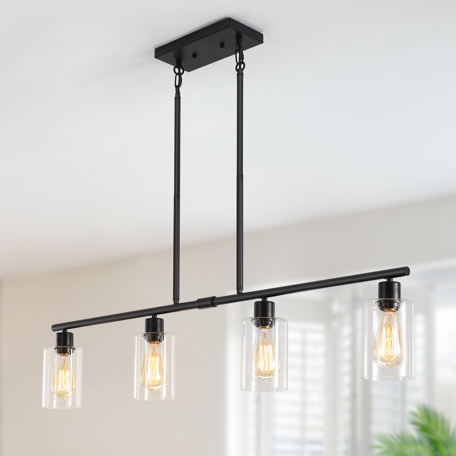Mercer41 Lustre linéaire moderne à 4 lumières avec abat-jour en verre ...