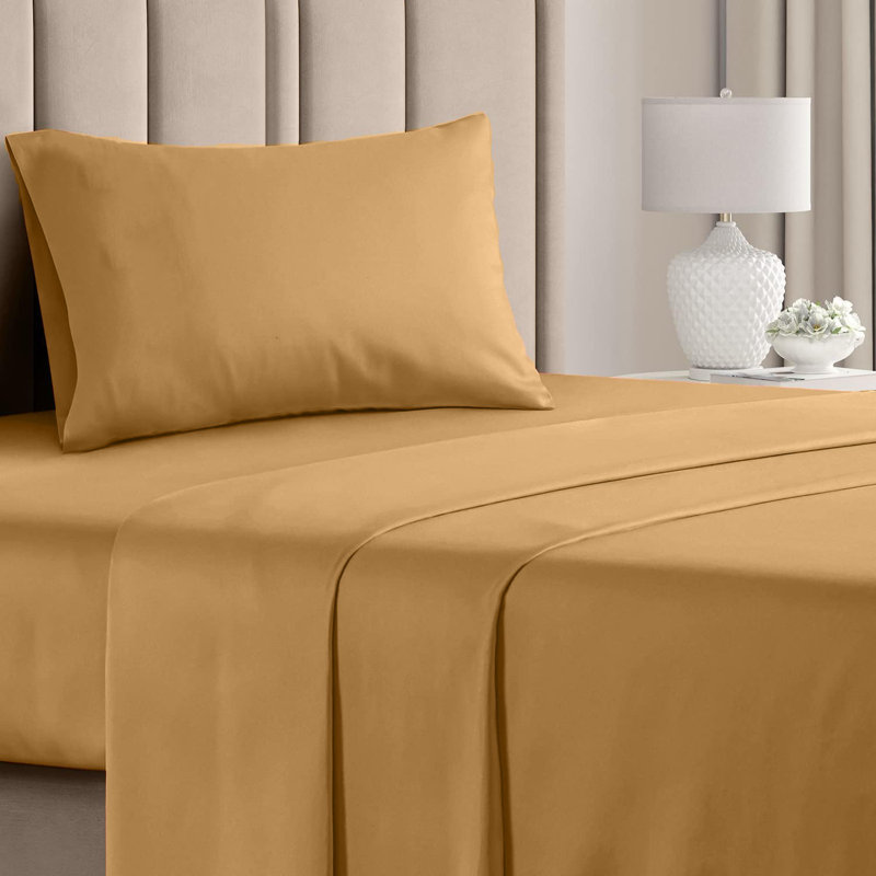  Ensemble de draps en rayonne de bambou 4 pièces Premium Luxury, Ensemble de draps pour lit simple avec deux taies , Doré