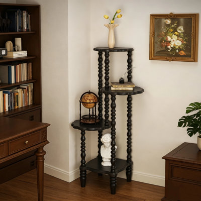 Vintage Solid Wood 4 Tier 42.5'' Tall Freestanding Corner Shelf, Black