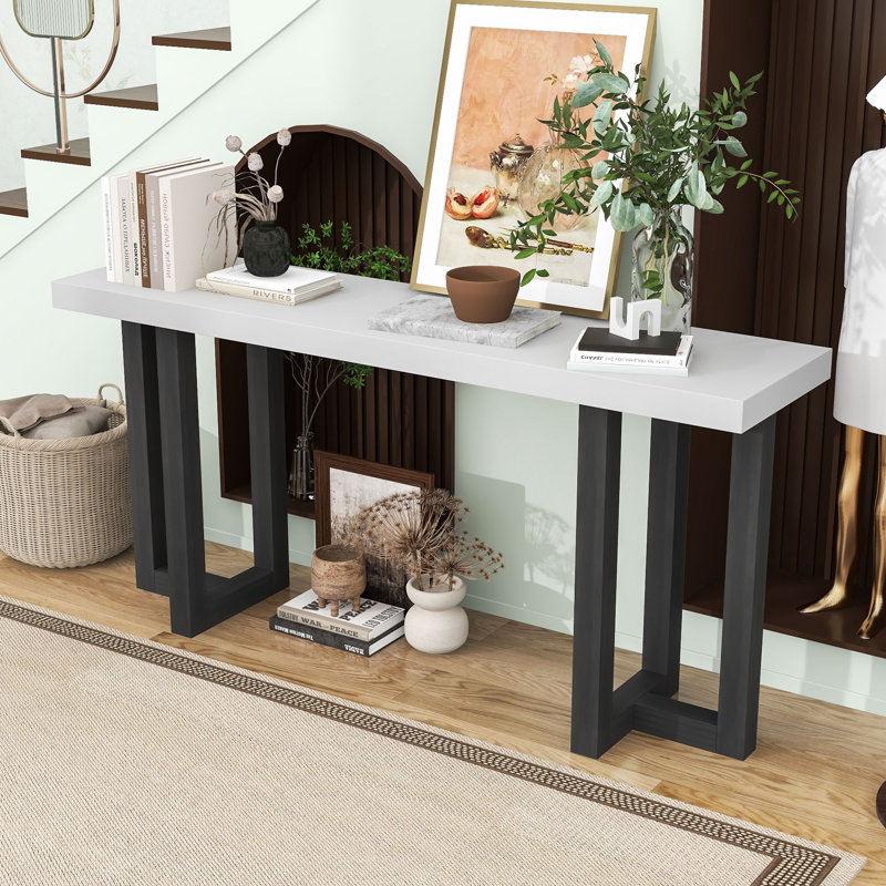 Console avec pieds en bois, Gris / Blanc