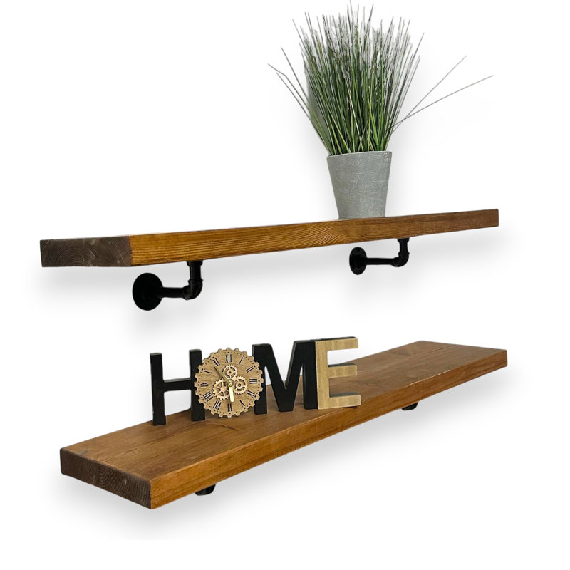 Aleksah Wood Floating Shelf, Tudor Oak, 4.5cm H x 120cm W x 22cm D