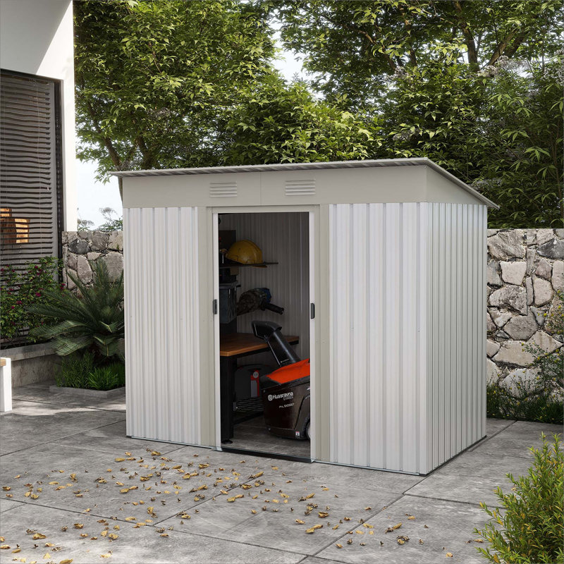 7' X 4' Metal Lean To Garden Shed, Outdoor Storage Shed, Garden Tool House With Double Sliding Doors, Silver