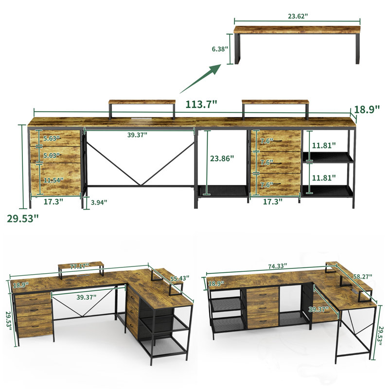Bureau en L avec prise électrique et tiroirs