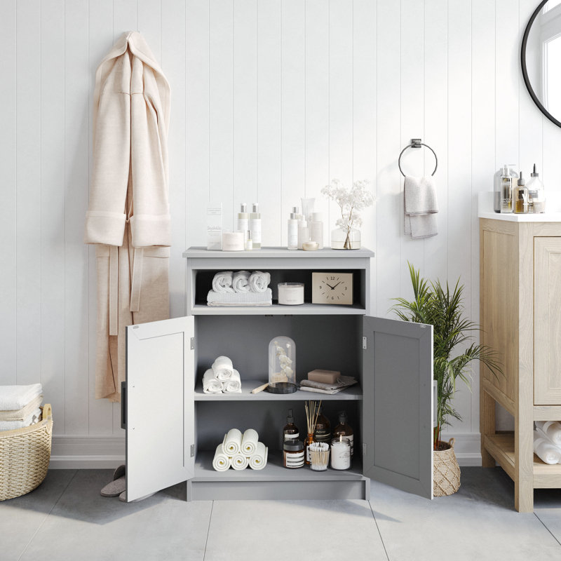 Gray Engineered Wood Bathroom Storage Cabinet with Adjustable Shelves