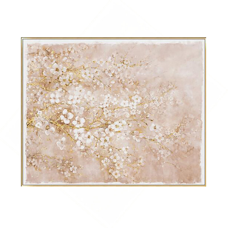59.1x47.2" Hand-Painted Cherry Blossom Canvas Art with Blush Pink and Finish