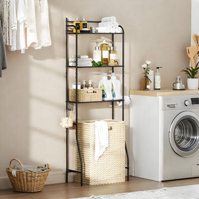 3-Tier Over The Toilet Storage Shelf, Freestanding Metal Bathroom Organizer with Hooks, Space Saving Bathroom Storage Rack