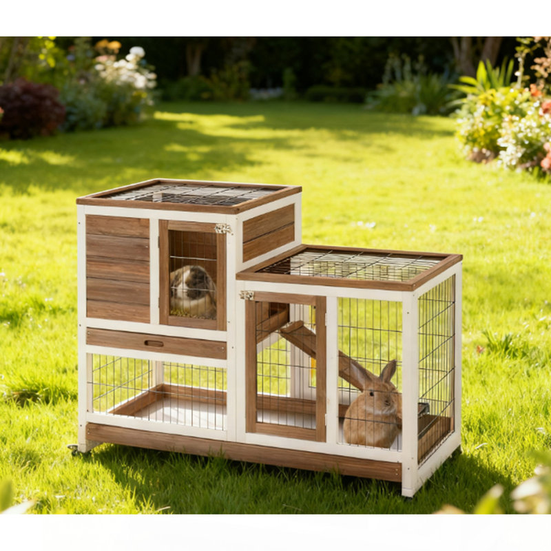 Cage à lapin surélevée en bois avec cage pour lapin