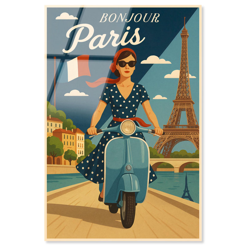 Affiche de voyage en acrylique Scooter, par Remède, prête à être accrochée, H 30 po x l 20 po