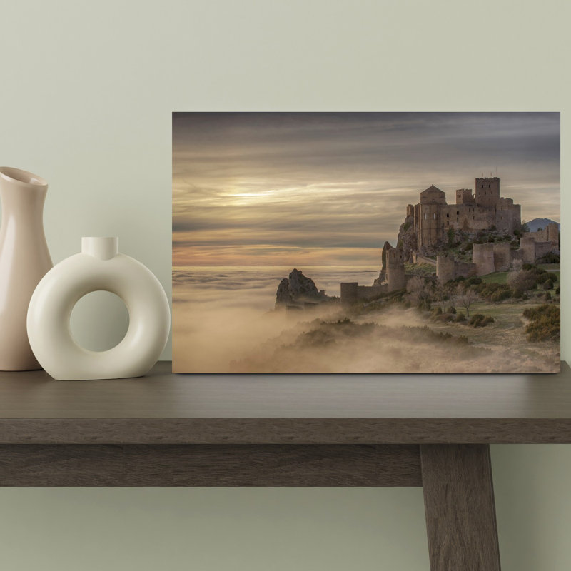 Medieval Castle Above Fog Dramatic Abstract Contemporary Architecture Landscape Wall Art Print 1 Piece Wrapped Canvas Wall Art