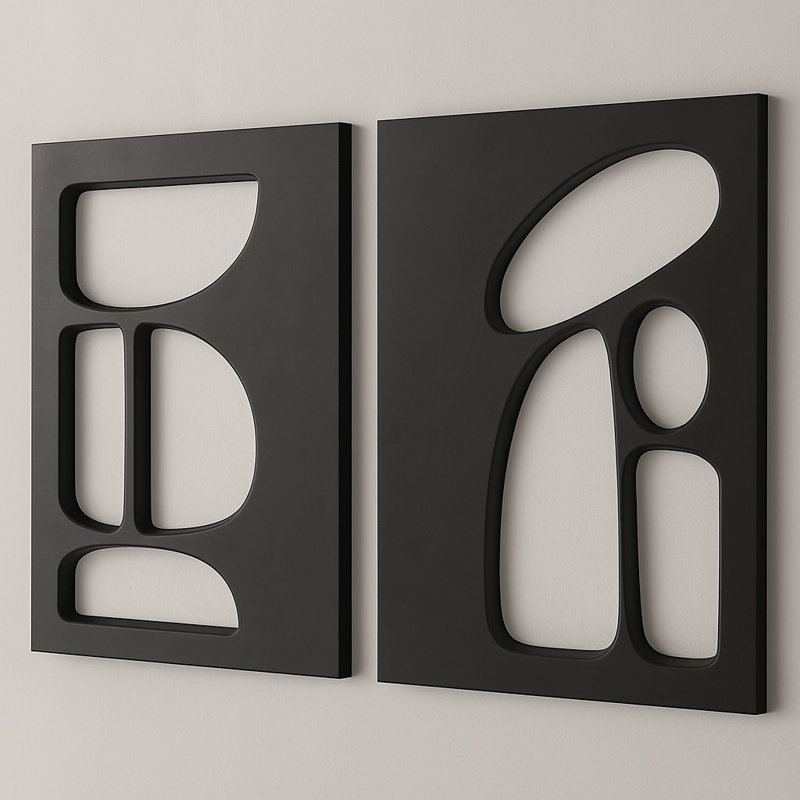 Élégantes peintures décoratives en panneau de fibres à densité moyenne (2 pièces), noir, 19,7 po x 27,6 po | 100% panneau de fibres à densité moyenne, épaisseur: 0,7 pouce | Parfait pour la décoration intérieure moderne, art mural élégant pour le salon et les espaces de bureau