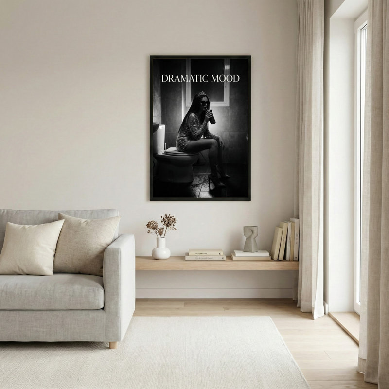 Ensemble de 1 tableau sur toile tendue représentant un portrait en noir et blanc à l'ambiance dramatique, H 30 po x l 20 po
