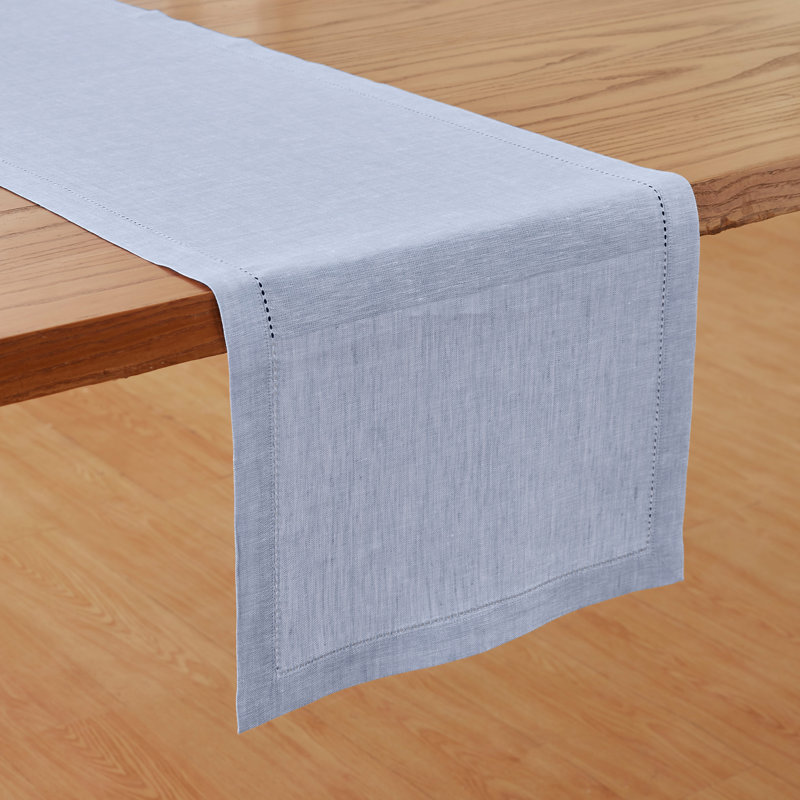 Milan - 100% Pure Linen Table Runner, Chambray Blue, 90" x 14"