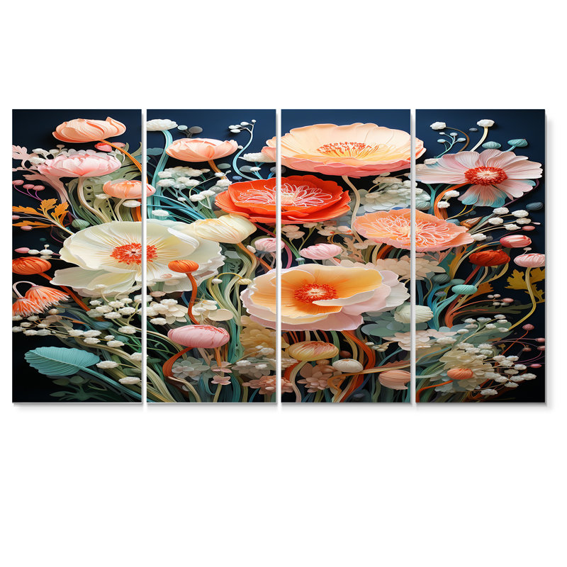 «Blossoming White Spring Flowers - Wildflowers», ensemble de 4 décorations murales, H 28 po x l 48 po