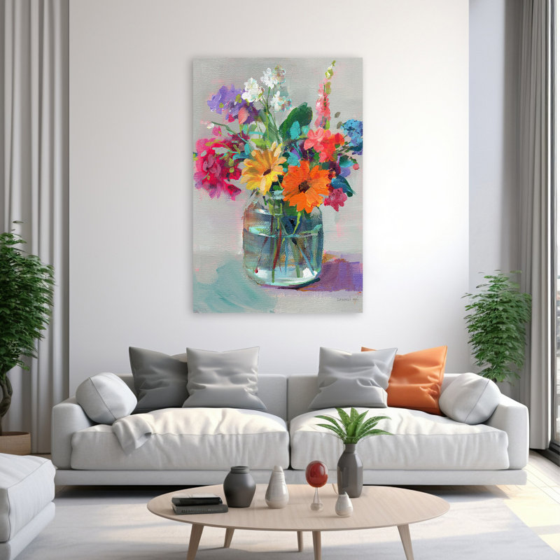 Cottage Cottage Bouquet I - Aqua Blue Bouquets Cottage Art, H 60 po x l 40 po