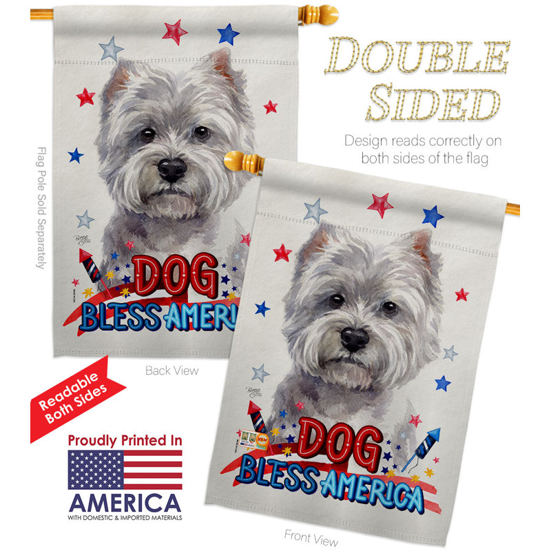 Drapeau de jardin patriotique en polyester à 2 faces Westie, H 40 po x l 28 po