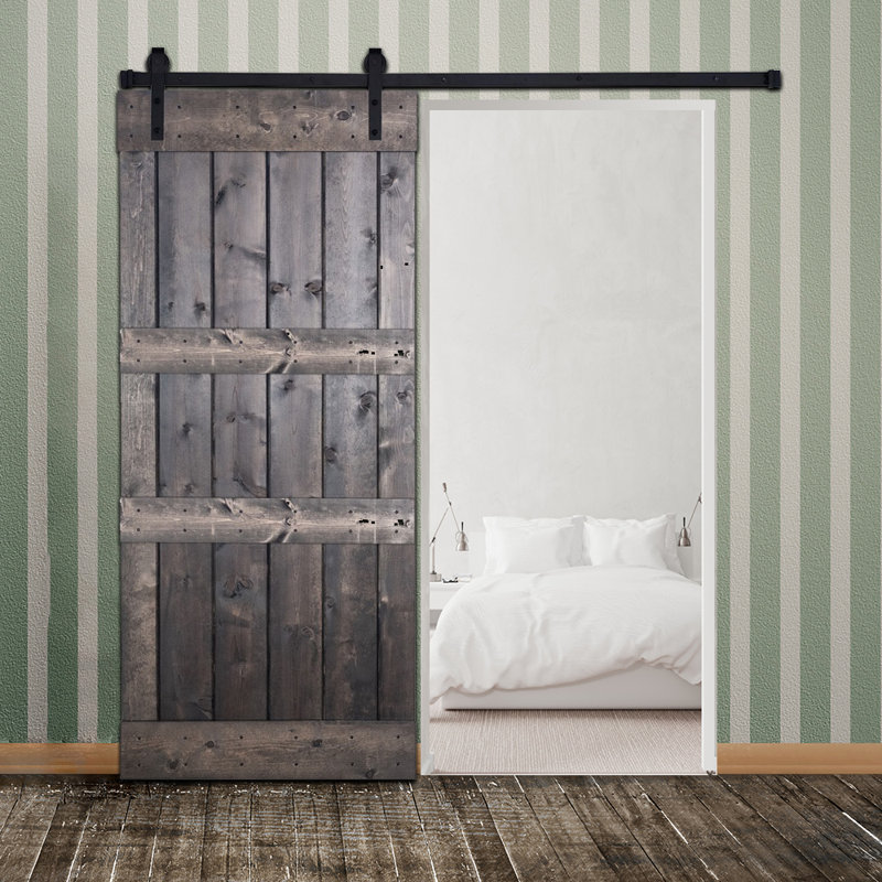 Espresso Knotty Pine Sliding Barn Door with Hardware Kit