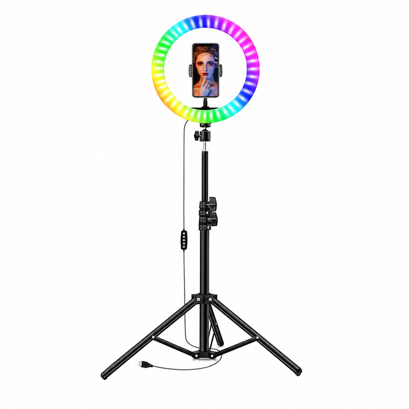 10" RGB Ring Light with 63" Tripod Stand and Cellphone Holder Dimmable