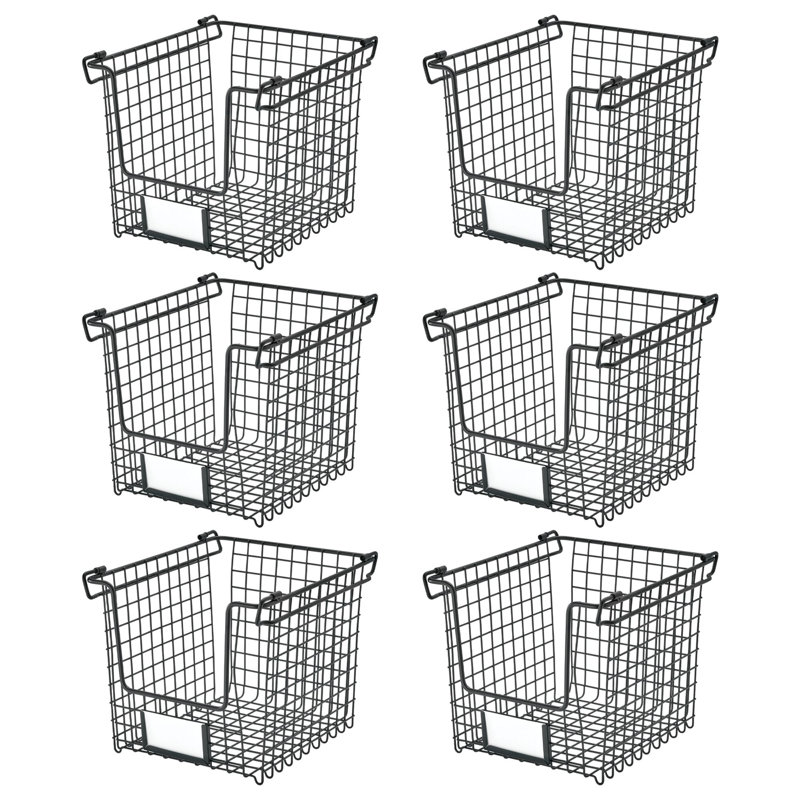 Stackable Wire Pantry Basket with Label Plate - Kitchen Storage Bins with Handles for Fruits and Vegetables