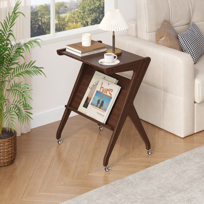 Table de bout en bois avec roulettes, table d'appoint en bambou