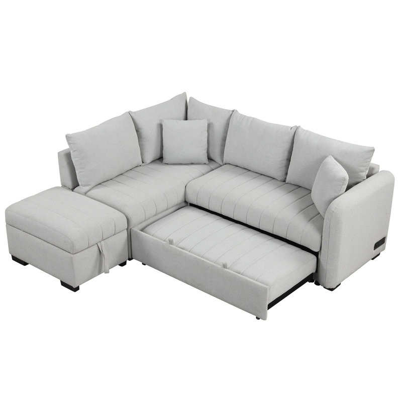Canapé-lit modulaire coulissant avec repose-pieds Nikolas, Polyester gris