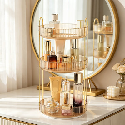 Rotating Makeup Organizer 3-Tier Gold, 360 Spinning Bathroom Vanity Storage for Perfume, Skincare