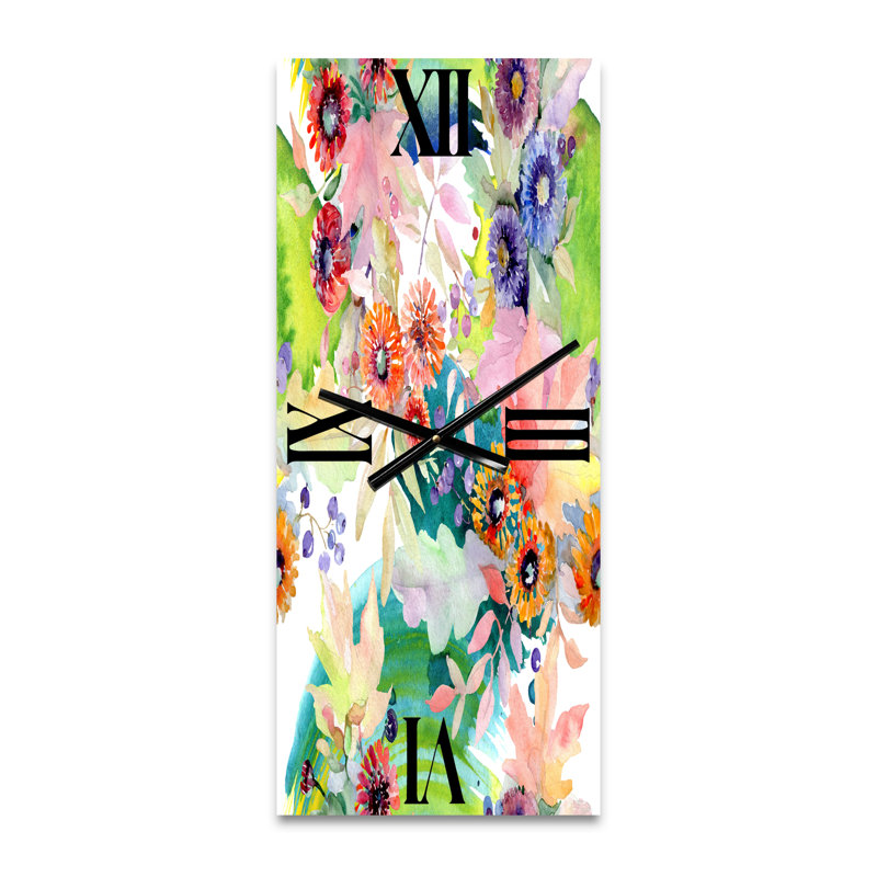 Horloge murale Vibrant Wild Spring Leaves and Wildflowers II, Grand