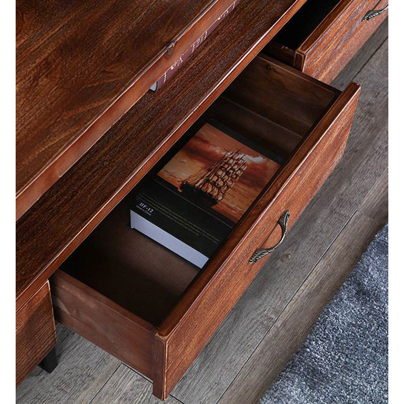 Industrial Solid Wood TV Stand with Drawers