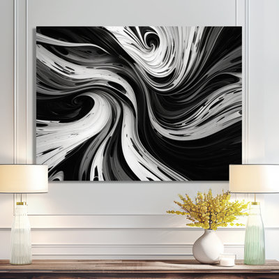 «Black White Whirling Joy» - art mural abstrait en spirale