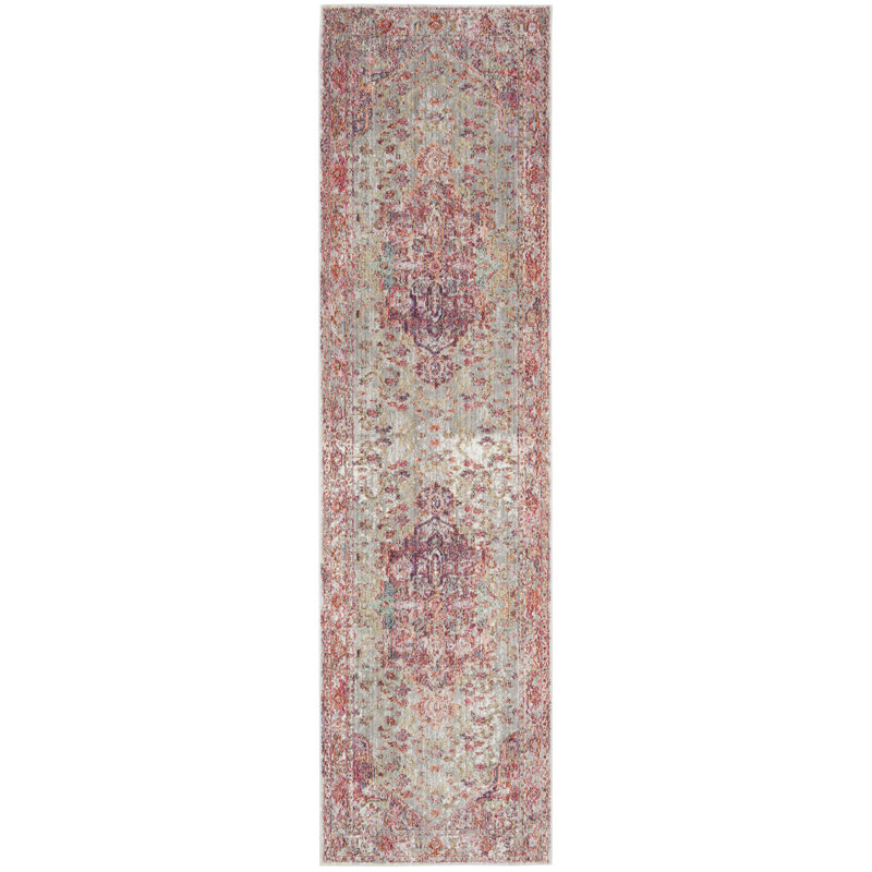 Tapis oriental gris / rouge Bettye, Tapis de couloir 2 pi 3 po x 8 pi