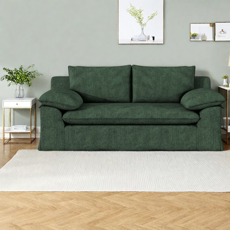 Canapé deux places moderne à compression, en coton et lin, 200 cm, idéal pour les petits appartements., Vert