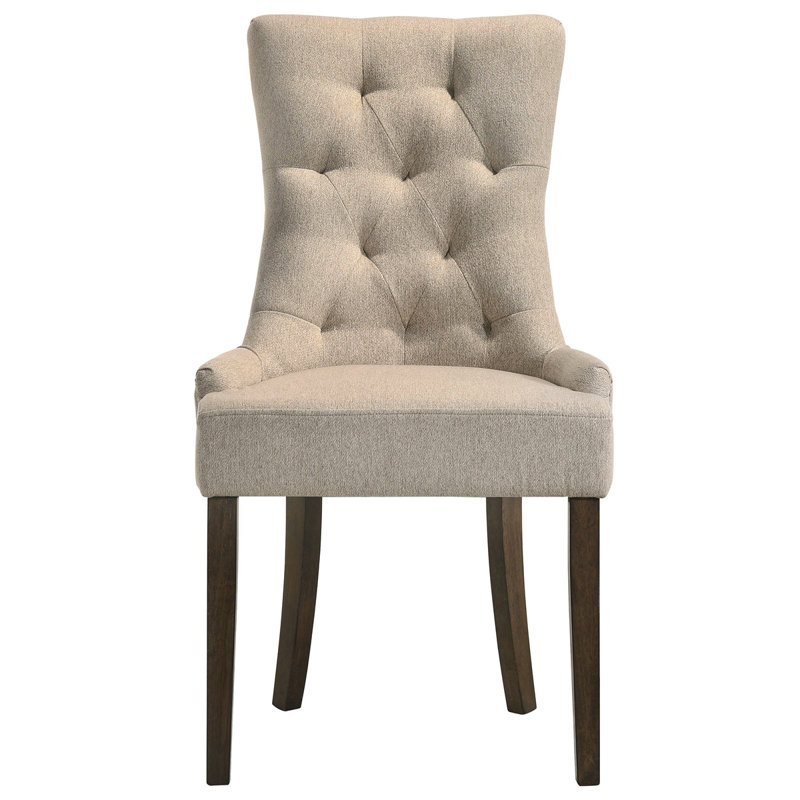 Farren Beige Fabric & Weathered Oak Finish Side Chair (Set Of 2), Beige, Black
