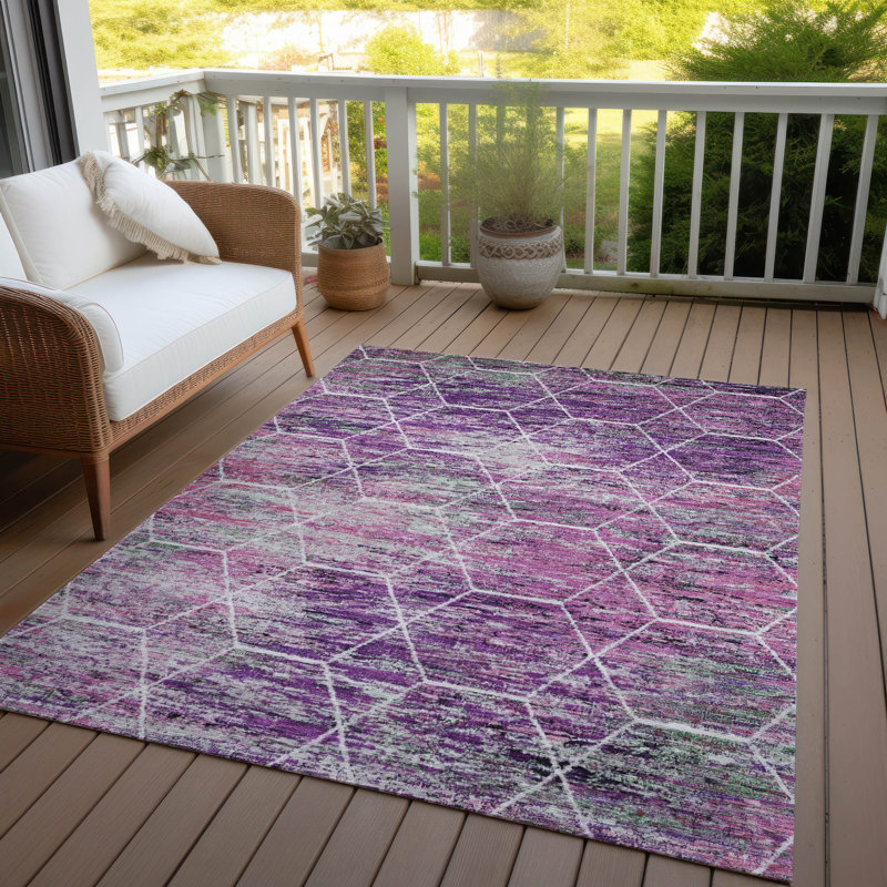 Tapis mauve lavable à la machine intérieur / extérieur Xhevrie, Rectangle 10 pi x 14 pi