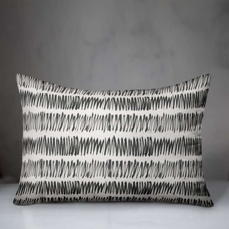  Striped Polyester Indoor/Outdoor Throw Pillow, 14"H x 20"W, Black