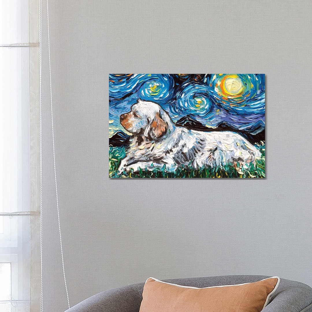 Clumber Spaniel Night by Aja Trier - Wrapped Canvas Gallery-Wrapped Canvas Giclée