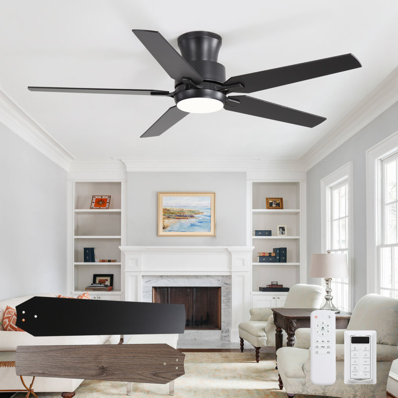 52 Inch Ceiling Fans With Lights, Indoor Low Profile Ceiling Fan With 3cct, Reversible Dc Motors Flush Mount Ceiling Fan , Led Dc Reversible Modern Ceiling Fan For Bedroom