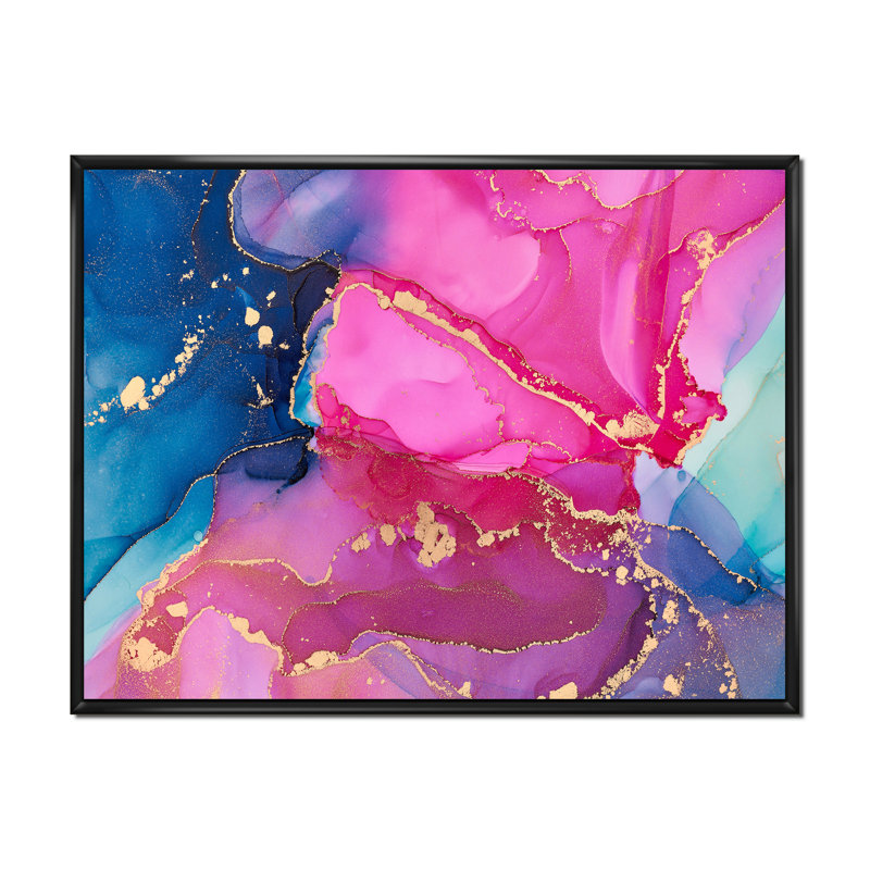 Mauve et rose - Abstrait fluide de luxe - peinture sur toile, H 16 po x l 32 po x P 1 po, Cadre flottant noir