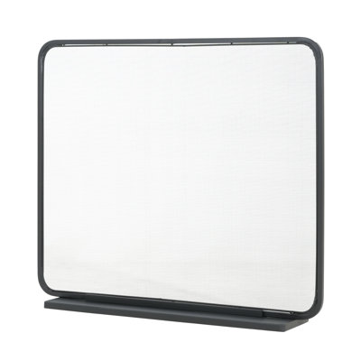 Minimalist Iron Fireplace Screen with Fine Mesh Safety Barrier and Modern Geometric Design for Home Hearth Protection