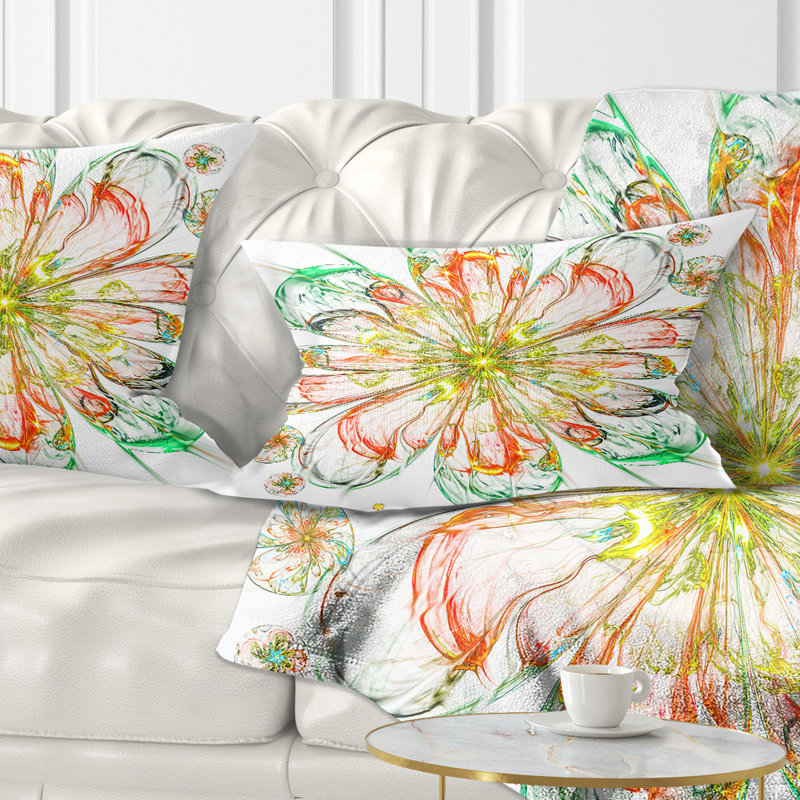 Coussin lombaire à fleurs fractales impeccable perfect, Vert / jaune / orange