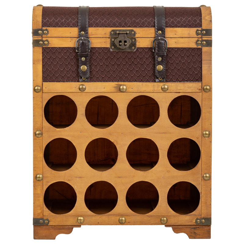 Elamin 12 Bottle Floor Wine Bottle & Glass Rack in Brown